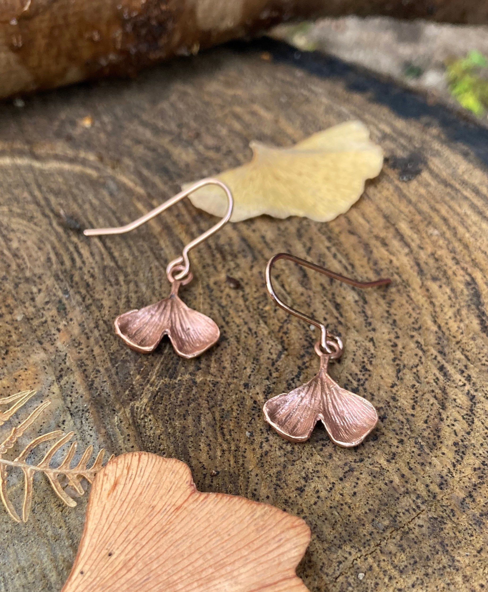 Copper Gingko Leaf Earrings