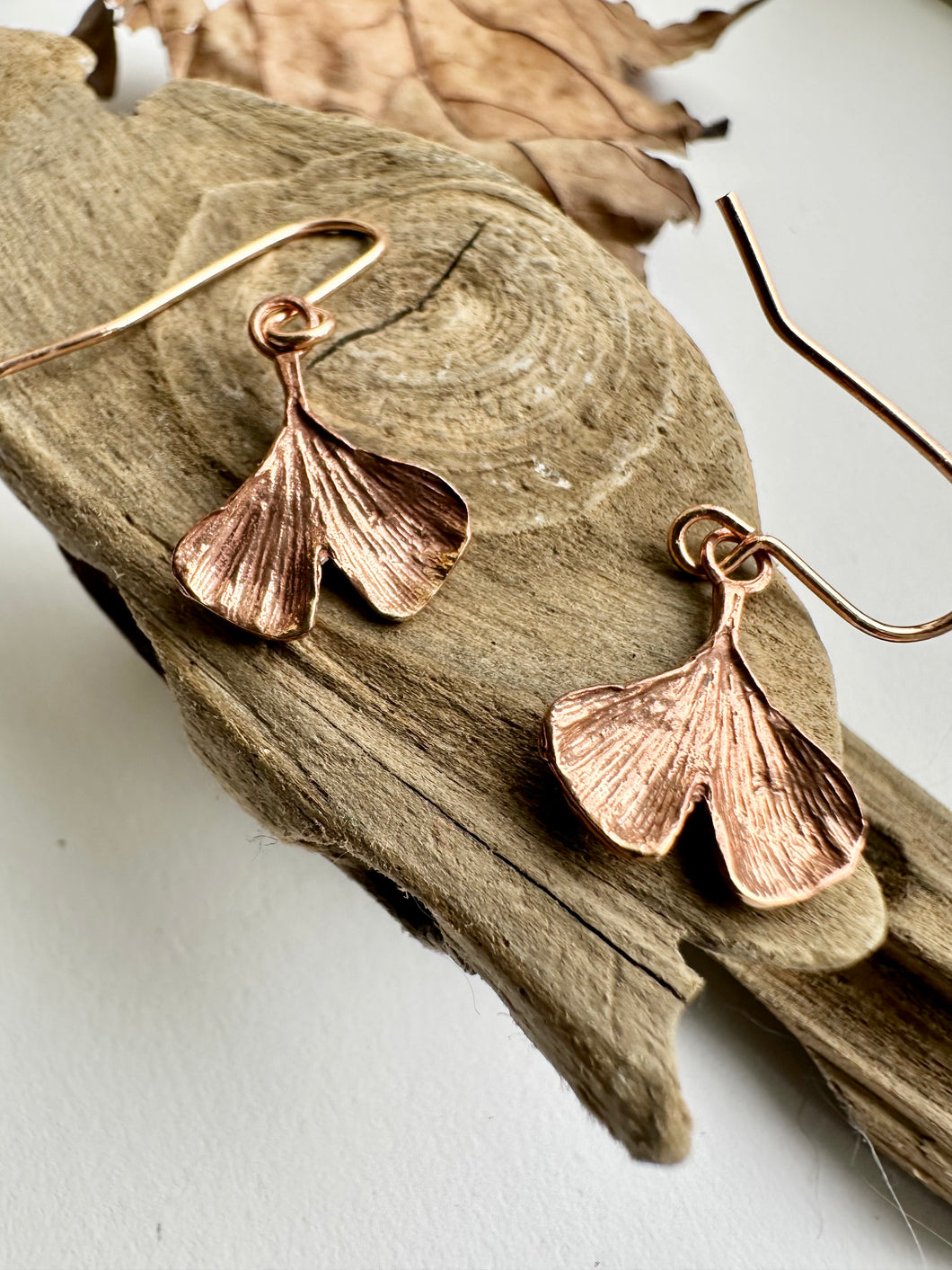 Copper Ginkgo Leaf Earrings