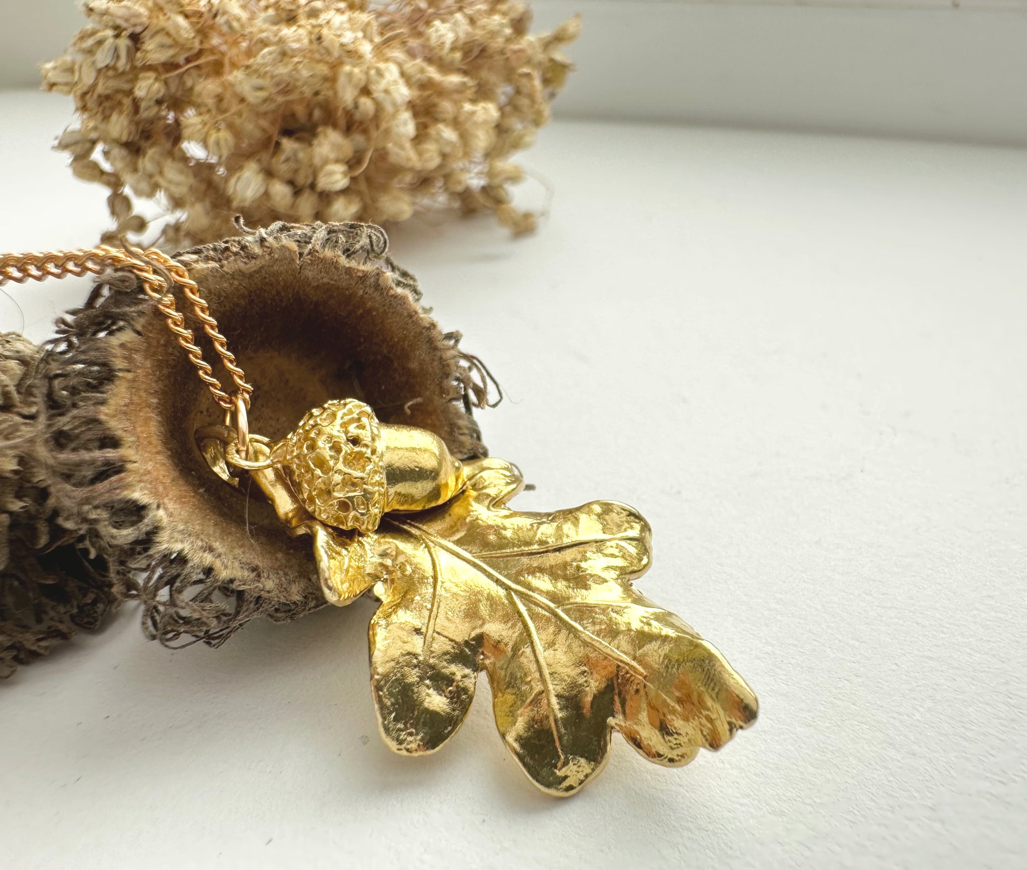 Gold Oak Leaf With Acorn Charm Necklace