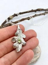 Load image into Gallery viewer, Silver Oak Leaf With Peridot Birthstone Necklace
