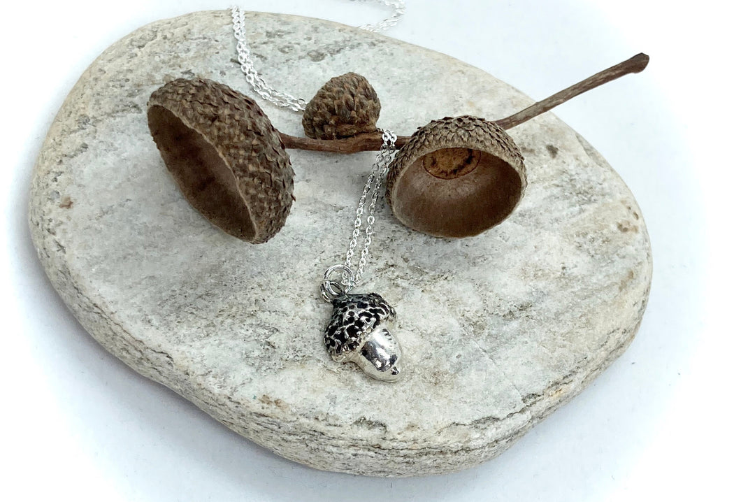 Tiny Silver Acorn Charm Necklace