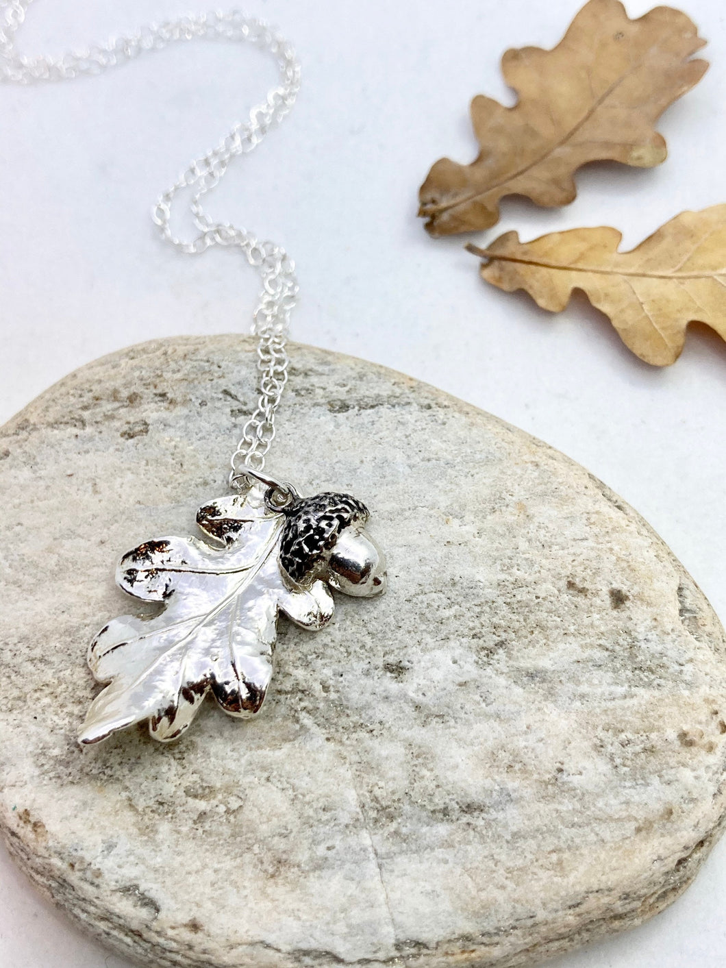 Silver Oak Leaf With Acorn Charm