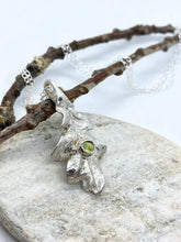 Load image into Gallery viewer, Silver Oak Leaf With Peridot Birthstone Necklace
