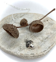 Load image into Gallery viewer, Tiny Silver Acorn Charm Necklace

