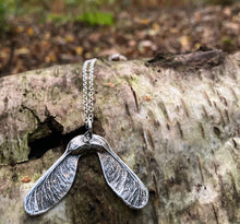 Load image into Gallery viewer, Silver Oxidised Matt Maple Seed Necklace
