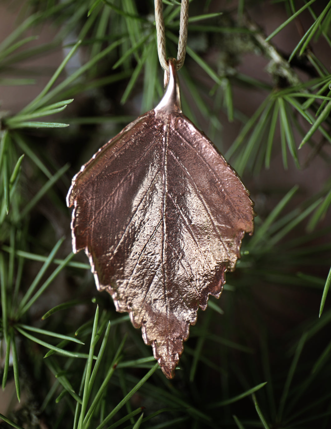 Copper Birch Leaf Corded Necklace