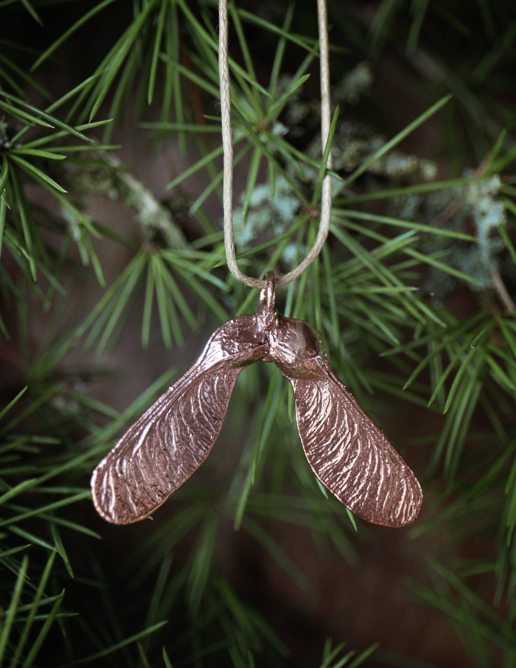 Copper Maple Seed  Corded Necklace