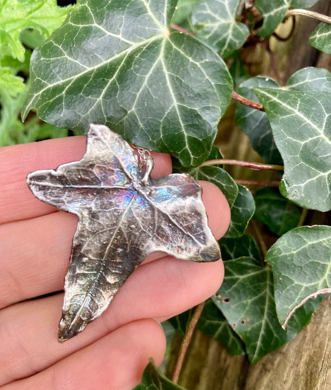 Silver Rainbow Ivy Leaf Necklace